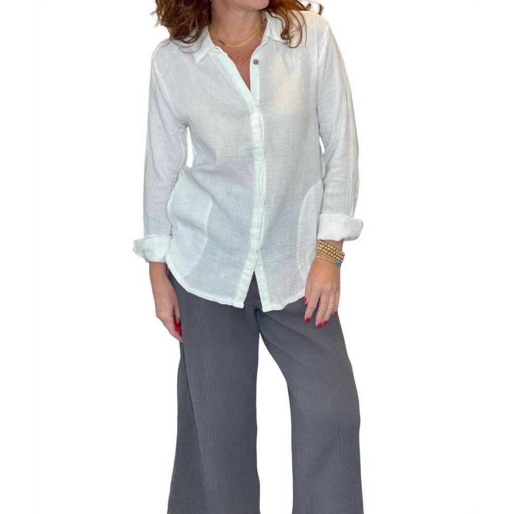 NEW HELLO NITE long sleeve gauze button down in white